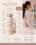 Promotional image of 'The Promise Carriers' hydration bottle with a woman holding it outdoors.